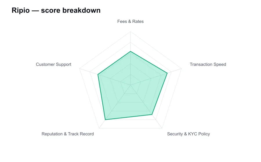Ripio score breakdown by criterion, shown as a radar chart