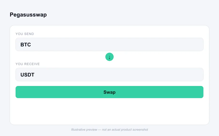 Illustrative swap flow preview for Pegasusswap - not an actual product screenshot