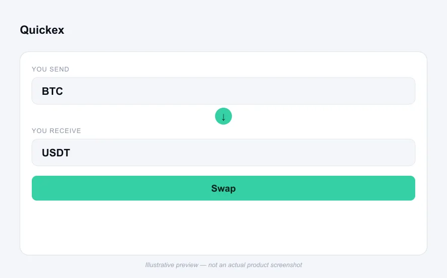 Illustrative swap flow preview for Quickex - not an actual product screenshot